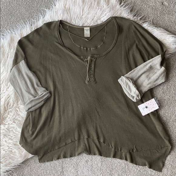 NWT Free People Army green Star Henley SM - Picture 1 of 5
